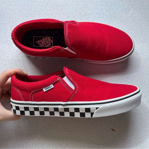 Vans Shoes Vans Asher Checker Sidewall Racing Slip On Sneakers Size